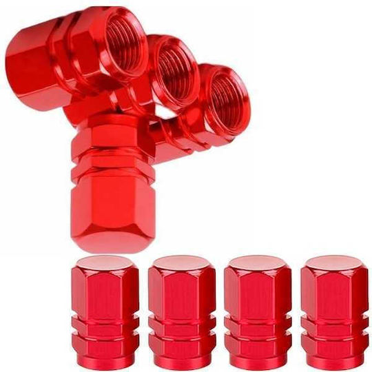 Set 8 Capace Hexagonale pentru Supape Auto din Aliaj de Aluminiu Lungime 1.8 Cm Roșu