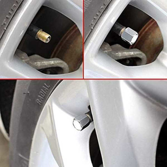 Set 8 Capace Hexagonale Supapă Auto Aliaj de Aluminiu Lungime 1.8 Cm Argintiu