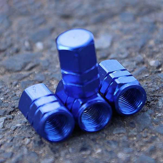 Set 12 Hexagonal Valve Caps Car Aluminum Alloy Length 1.8 Cm Blue