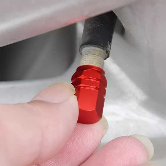 Set 12 Hexagonal Valve Caps Car Aluminum Alloy Length 1.8 Cm Red
