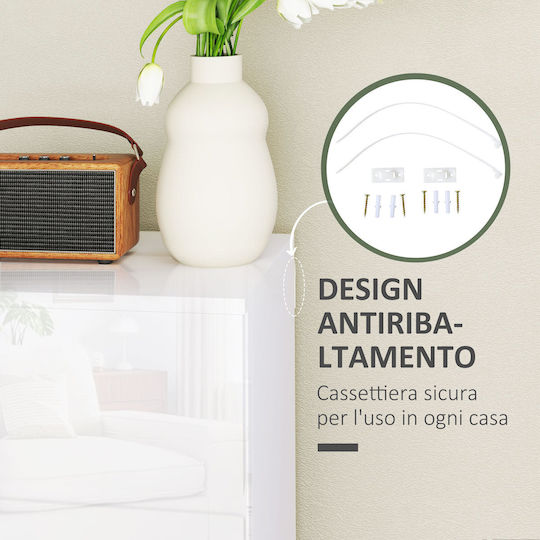 Wooden Chest of Drawers with 5 Drawers White Glossy 55x33x100cm