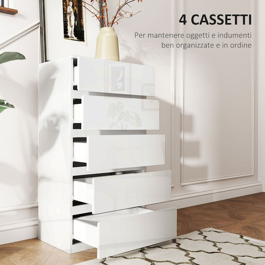 Wooden Chest of Drawers with 5 Drawers White Glossy 55x33x100cm