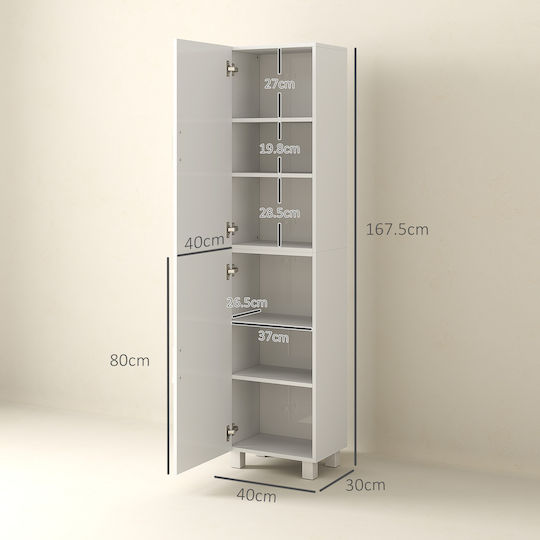 HomCom 834-749V01WT Στήλη Μπάνιου Δαπέδου 40x30x167.5cm Λευκή