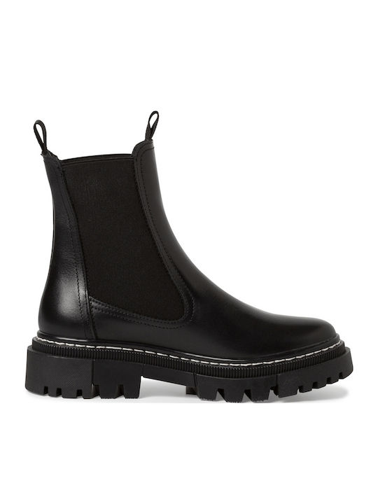 Leder Damen Chelsea Stiefeletten Schwarz