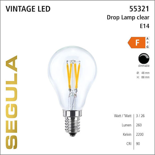 Segula Λάμπα LED 3W 85mm για Ντουί E27 Θερμό Λευκό 260lm Dimmable