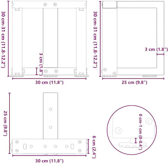 vidaXL Металик Крак За Мебел Подходящ За Маса / Малка Маса / Офис 30x25x30см Бял