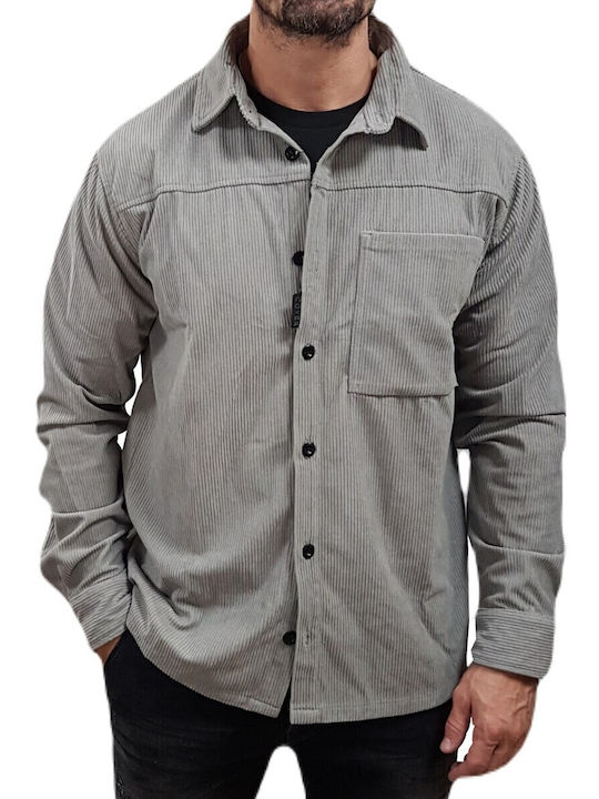 Μακρυμάνικo Κοτλέ Overshirt σε Κανονική Γραμμή Grey