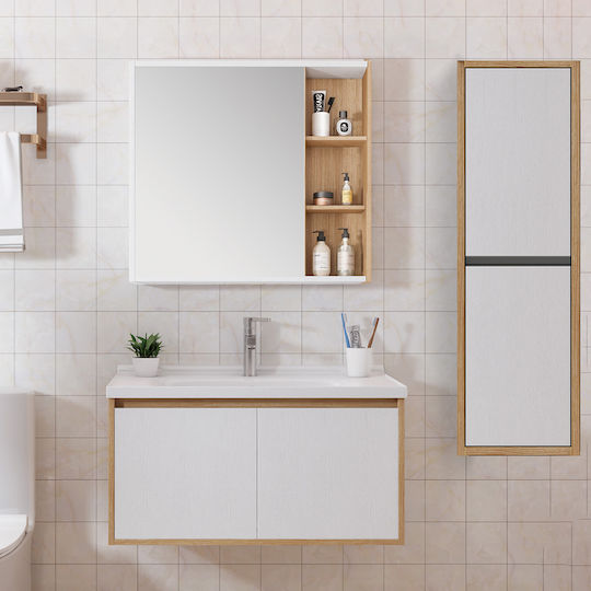 Martin Καθρέπτης Μπάνιου από Plywood με Ντουλάπι 80x71cm Λευκός