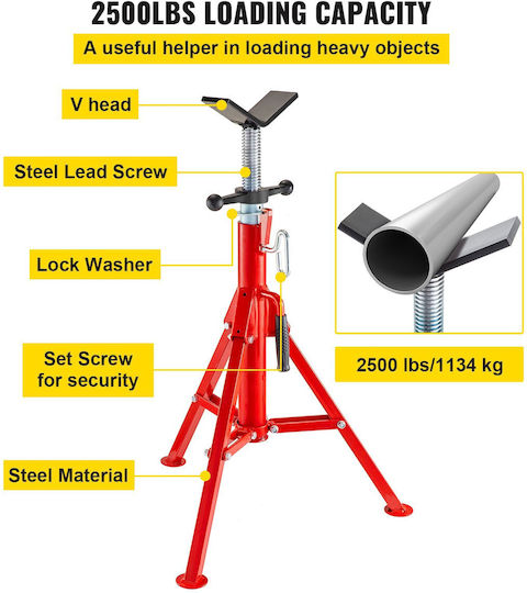 Vevor V Head Pipe Stand Ρυθμιζόμενο Ύψος 28-52 Ίντσες 4500lbs/2 Tons Pipe Jack Stand Πτυσσόμενο Φορητό Ψηλό Αναδιπλούμενο Σταντ Σωλήνων V Head Fold A Γρύλοι Τρέιλερ