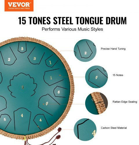 Vevor Steel Tongue Drum 15 Notes 35.56cm