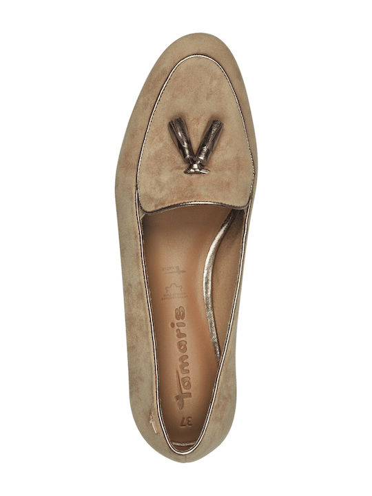 Δερμάτινα Γυναικεία Loafers σε Μπεζ Χρώμα