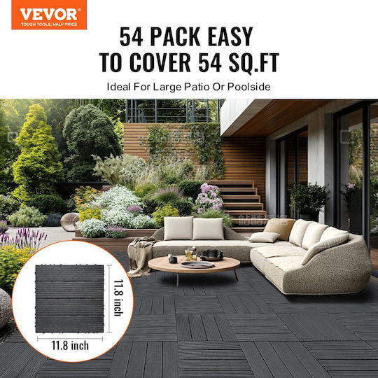 Vevor Interlocking Deck Tiles 54 Pack 12"x12" Plastic Orch Dark Grey