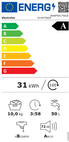 Electrolux Πλυντήριο Ρούχων 10kg 1400 Στροφών EW9F5417WCE