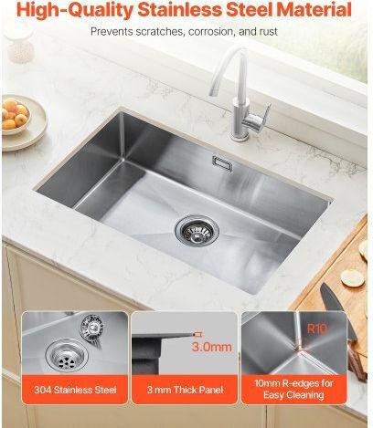 Vevor QRSSCBXGPGTXUB256V0 Undermount Inox Μ76xΠ43cm Silver Vevor QRSSCBXGPGTXUB256V0 Undermount Inox Μ76xΠ43cm Silver
