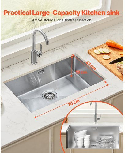 Vevor Υποκαθήμενος Νεροχύτης Inox Μ70xΠ43cm Ασημί