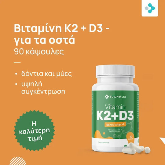 FutuNatura Κ2 + D3 Βιταμίνη για την Υγεία των Οστών 200mg 90 ταμπλέτες