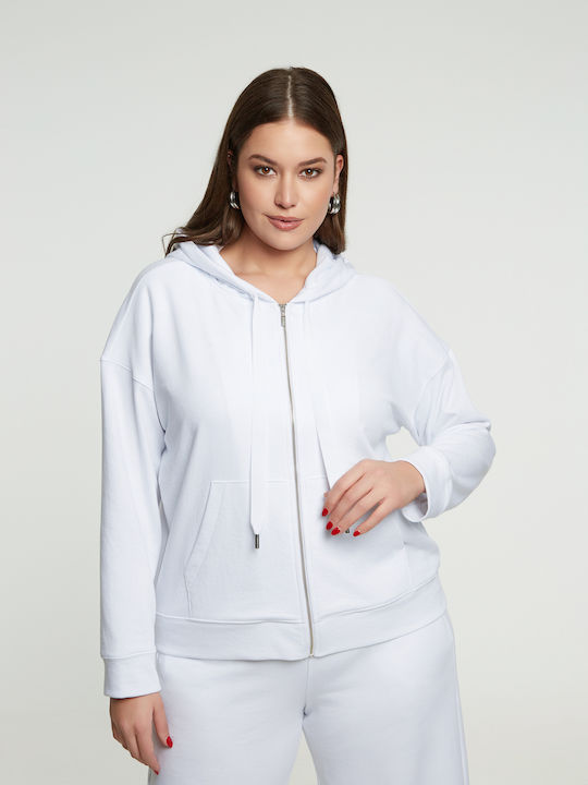 Long Women's Sweatshirt Jacket Hooded White