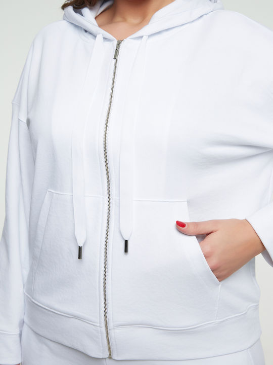 Long Women's Sweatshirt Jacket Hooded White
