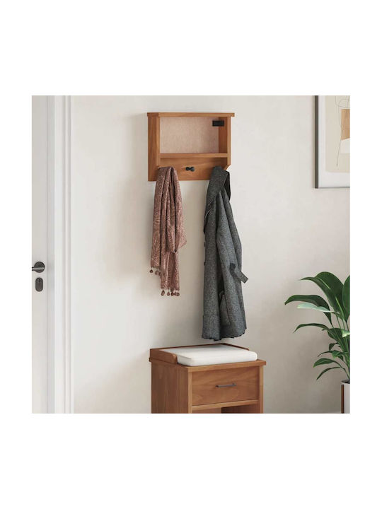 vidaXL Wooden Wall Hanger 3 Hooks Brown 45x35x12cm