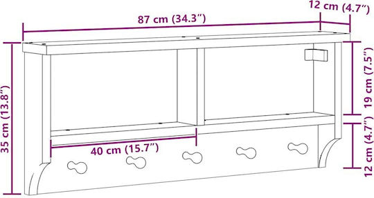 vidaXL Κρεμάστρα Τοίχου Ξύλινη 5 Θέσεων Καφέ 87x35x12cm