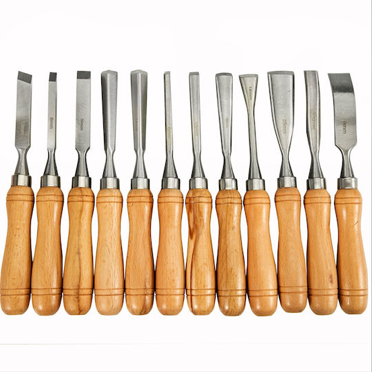 Vevor Wood Chisel Sets 12 Pcs Lathe Chisels 3-3/4 Inch 95mm Woodworking Chisels 9 Inch Wood Lathe Tools Wood Chisels Woodturning Tools Root Carving Furniture Carving Lathes Furniture Carving