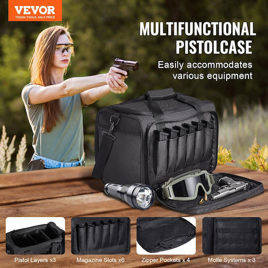 Vevor Range Bag 3 Pistols Tactical Gun Range Bag Single Shoulder Strap Black