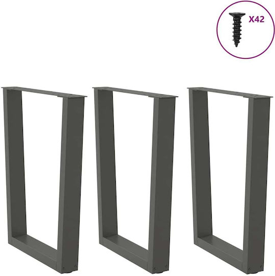 vidaXL Metallic Furniture Leg 3 Pieces Suitable for Table / Coffee Table / Office 70x72cm Charcoal