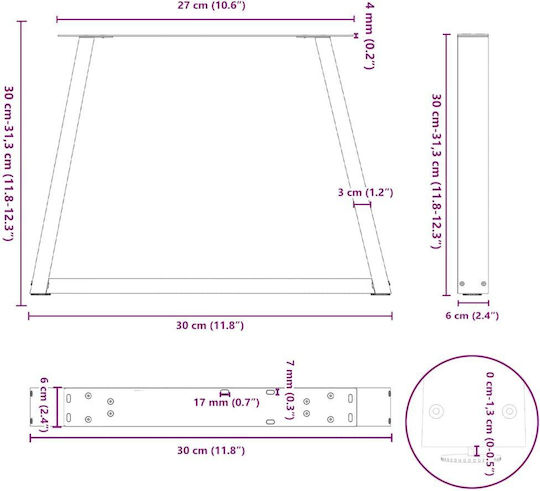 vidaXL Metallic Furniture Leg 2 Pieces Suitable for Table / Coffee Table 30x30cm Black