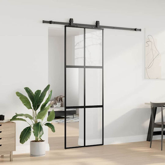 Vidaxl Sliding Door Hardware Set Black 76x205 Cm Tempered Glass Black