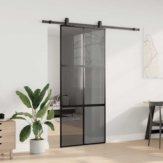 Vidaxl Συρόμενη Πόρτα Σετ Υλικού Μαύρο 90x205 Cm Γυαλί Μετριασμένο Μαύρο