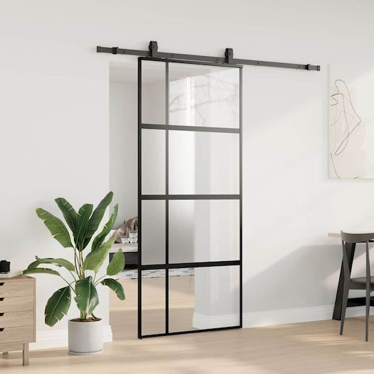 Vidaxl Sliding Door Hardware Set Black 90x205 Cm Tempered Glass Black