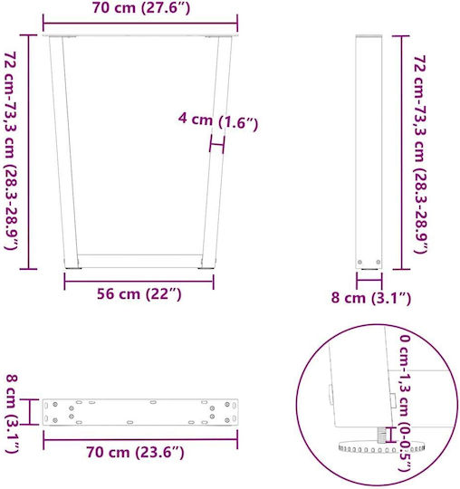vidaXL Metallic Furniture Leg 3 Pieces Suitable for Table / Coffee Table / Office 70x72cm Charcoal