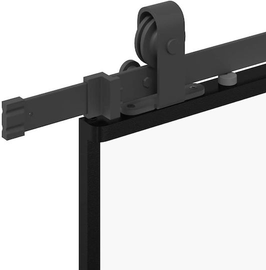 Vidaxl Sliding Door Hardware Set Black 76x205 Cm Tempered Glass Black