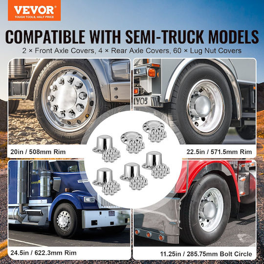 Vevor Rear Front Axle Cover Combination Kit Abs Lug Nut Covers Lug Nut Cover Tools