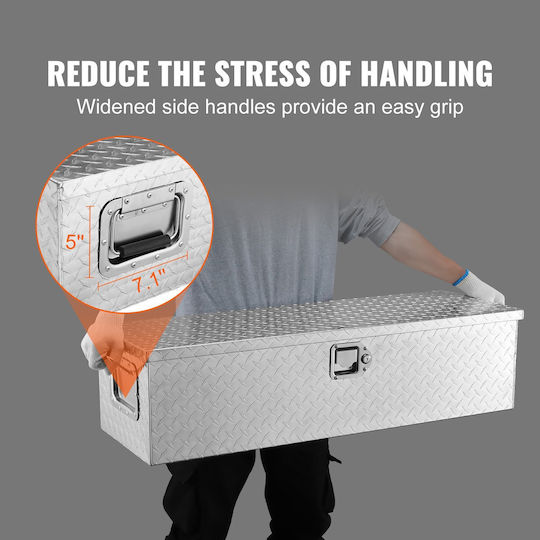 Vevor Heavy Duty Truck Bed Tool Box Diamond Plate Toolbox Side Handle Lock Storage Tool Box Organizer Pickup Truck Bed RV Trailer 39"x13"x10" Silver