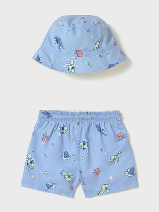 Mayoral Kids Swimwear Swim Shorts with Hat Light Blue