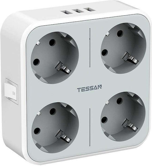 Tessan Power Strip 4 Positions with 3 USB-A and Switch