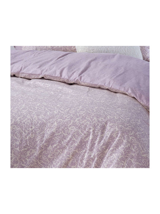 Nef-Nef Homeware Bettwäsche-Set Überdoppel Flanell 240x260cm. Sorial Lila 4Stück