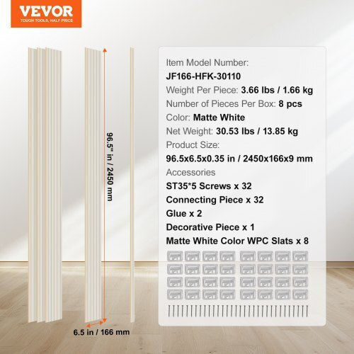 Vevor Vevor Acoustic Treatment Material Panel 8 Pieces 96cm x 6cm in White Color