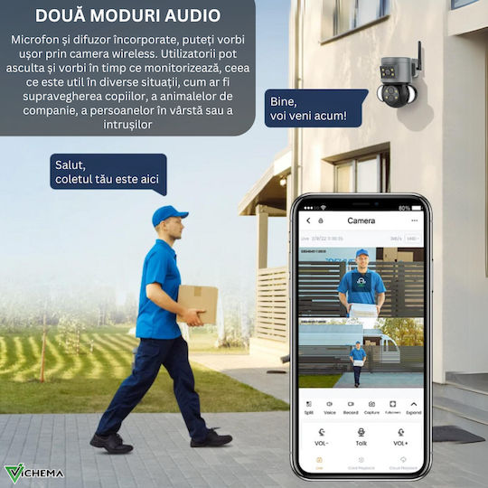 Cameră de Supraveghere IP Wi-Fi Full HD+ 4MP Rezistentă la Apă cu Difuzor Gri