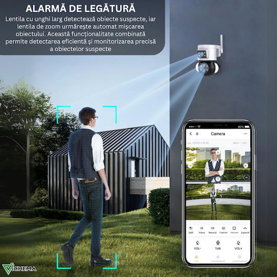 Cameră de Supraveghere IP Wi-Fi Full HD+ 4MP Rezistentă la Apă cu Difuzor Gri