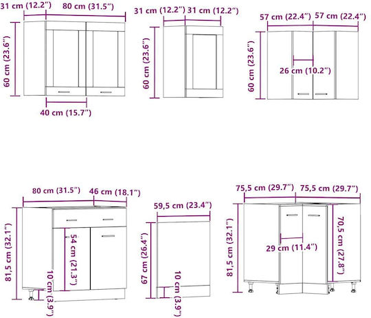 Set Hängeschränke & Bodenschränke Küche mit Arbeitsplatte Artisan Oak 80x46x81.5cm