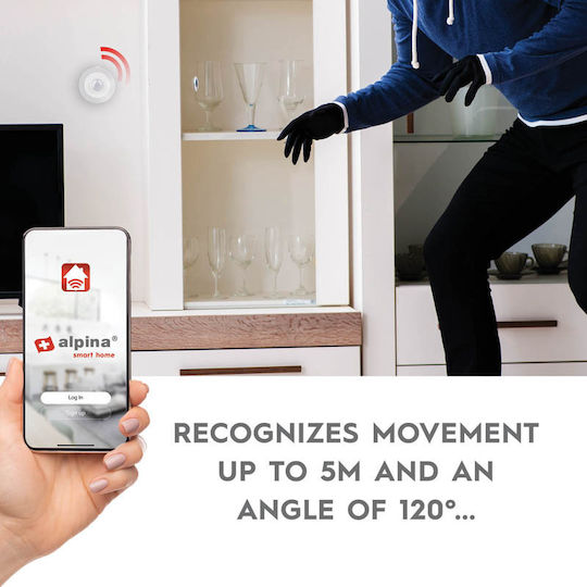 Alpina Kabelloser ZigBee / RF Bewegungsmelder Überwachung 120° Erkennungswinkel 5m