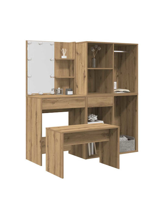 Bodenstehende Schminktisch Schlafzimmer Holz Echte Eiche mit Spiegel & Hocker 60x40x140cm