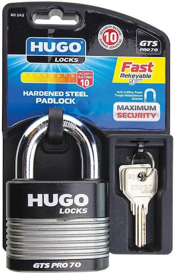 Hugo Locks GTS PRO 44 Steel Padlock Brass with Key 44mm Black 1pcs