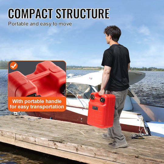 Rezervor de Combustibil Marin Vevor 6,34 Galon/24L Rezervor de Combustibil Portabil pentru Barcă Motor Extern Rezervor de Combustibil din Plastic Furtun pentru Barcă Externă Transport Ușor Yacht Barcă de Pescuit Barcă de Punți Roșu