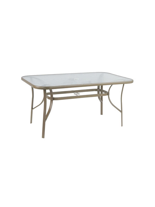 Rio Outdoor Dinner Free Standing Table with Glass Surface and Metal Frame Beige 120x70x71cm