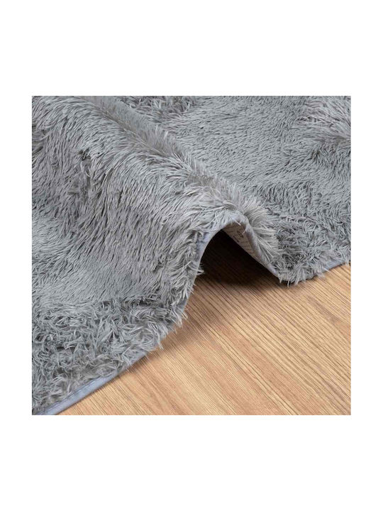 vidaXL Rutschfest Teppich Rechteckig Zottelig Synthetisch,Polyester/Cotton/Leather Silver Grey