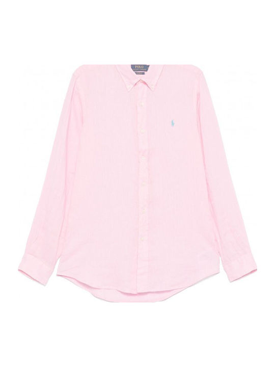 Langärmlig Leinen Hemd Rosa