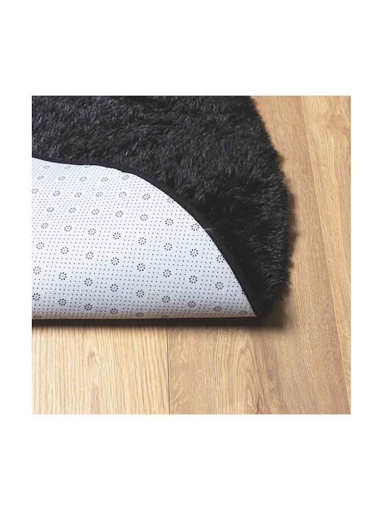 vidaXL Rutschfest Teppich Rechteckig Zottelig Synthetisch,Polyester/Cotton/Leather Black